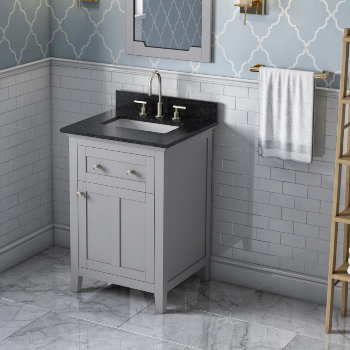 Jeffrey Alexander Chatham 24" Grey Single Sink Bathroom Vanity with Black Granite Top - 8 in. Widespread Faucet Top product image 2