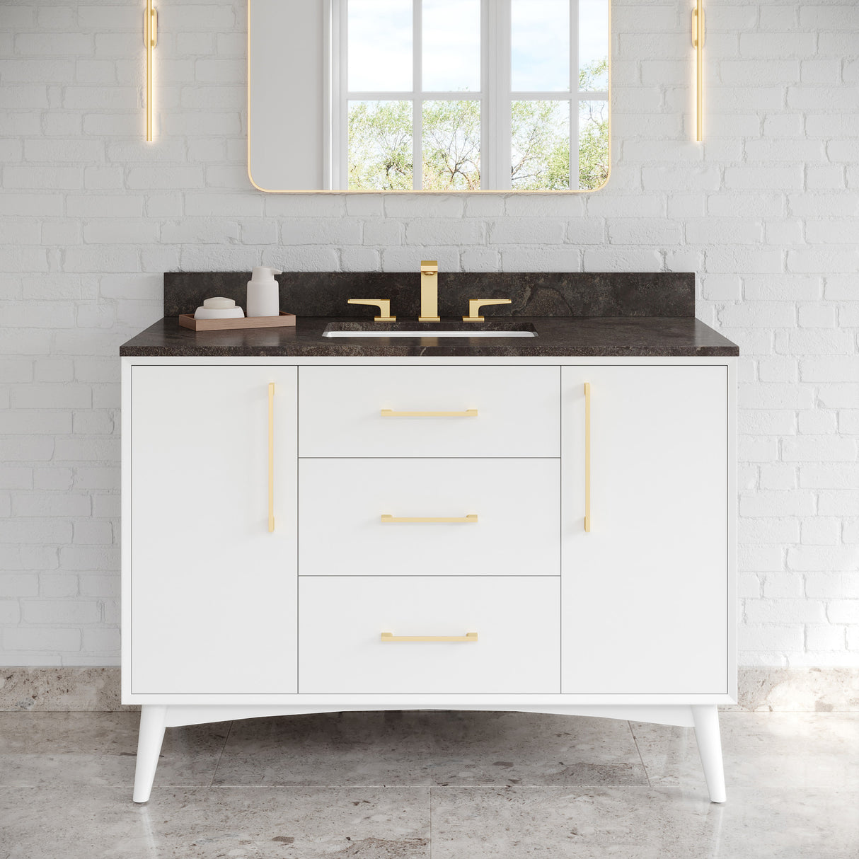 Jeffrey Alexander Dashwood White Single Sink Bathroom Vanity with Blue Limestone Top - 8 in. Widespread Faucet Top - VKITDAS48WHLSR