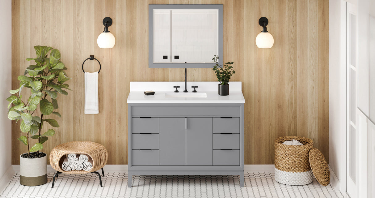Jeffrey Alexander Theodora 48" Grey Single Sink Bathroom Vanity with White Quartz Top - 8 in. Widespread Faucet Top product image 6