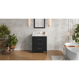 Jeffrey Alexander Katara 30" Black Single Sink Bathroom Vanity with Calacatta Vienna Quartz Top - 8 in. Widespread Faucet Top