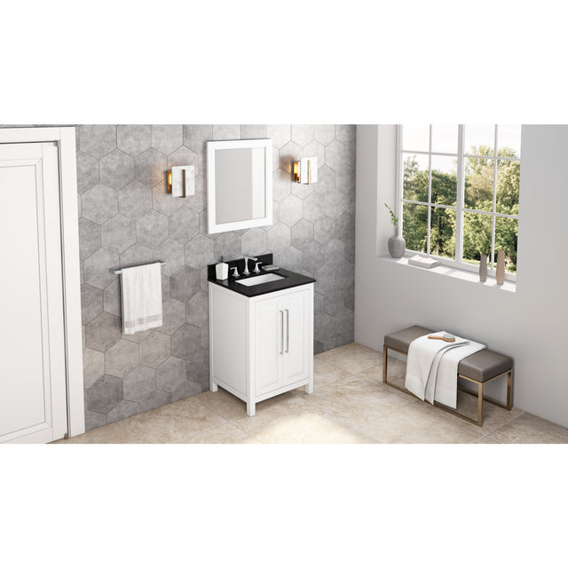 Jeffrey Alexander Cade 24" White Single Sink Bathroom Vanity with Black Granite Top - 8 in. Widespread Faucet Top