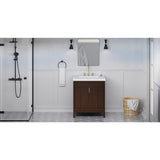 Jeffrey Alexander Theodora 30" Dark Walnut Single Sink Bathroom Vanity with White Resin Top - 8 in. Widespread Faucet Top