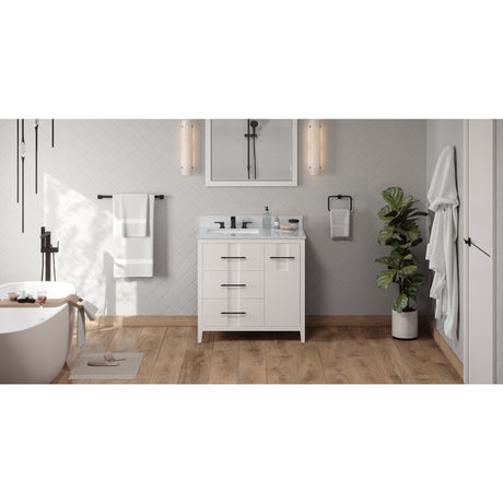 Jeffrey Alexander Katara 36" White Single Sink Bathroom Vanity with White Carrara Marble Top - 8 in. Widespread Faucet Top