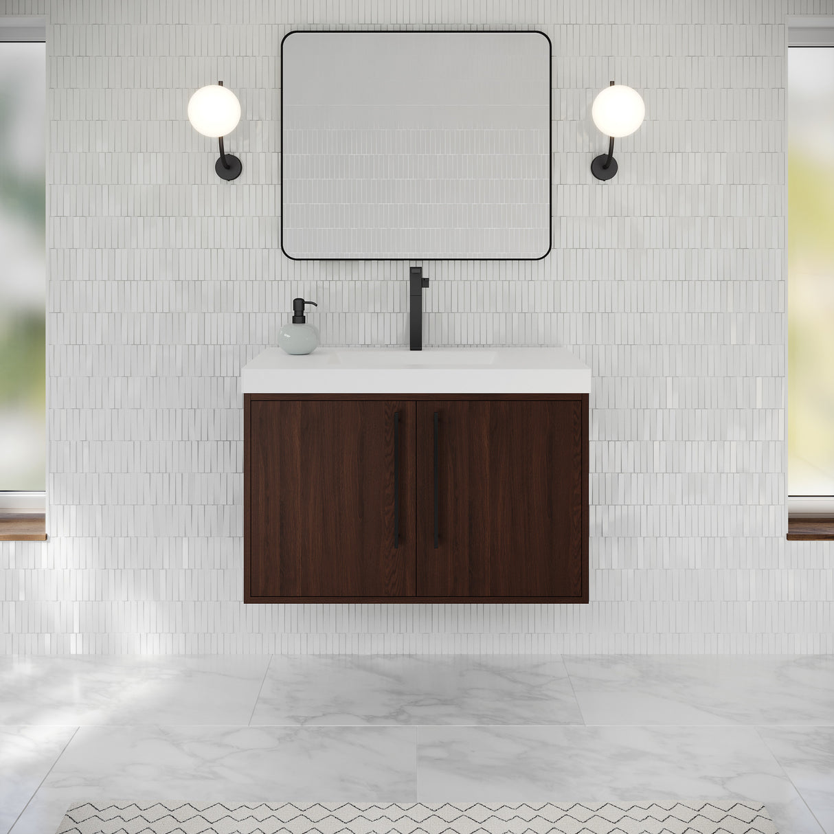 Jeffrey Alexander Tempest 36" Dark Walnut Single Sink Bathroom Vanity with White Resin Top - Single-Hole Faucet Top - VKTEM36DWRE product image 2