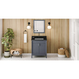 Jeffrey Alexander Theodora 30" Blue Steel Single Sink Bathroom Vanity with Black Granite Top - 8 in. Widespread Faucet Top