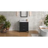 Jeffrey Alexander Katara 30" Black Single Sink Bathroom Vanity with White Carrara Marble Top - 8 in. Widespread Faucet Top