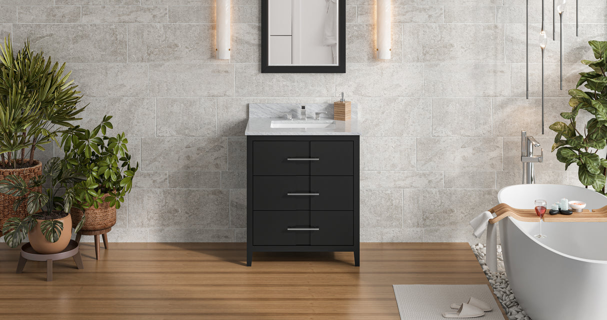 Jeffrey Alexander Katara 30" Black Single Sink Bathroom Vanity with White Carrara Marble Top - 8 in. Widespread Faucet Top product image 7
