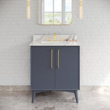Jeffrey Alexander Dashwood Blue Steel Single Sink Bathroom Vanity with Calacatta Vienna Quartz Top - Single-Hole Faucet Top