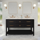 Jeffrey Alexander Kipling 60" Black Double Sink Bathroom Vanity with Calacatta Vienna Quartz Top - 8 in. Widespread Faucet Top