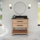 Jeffrey Alexander Kipling 37" Natural Oak Single Sink Bathroom Vanity with Blue Limestone Top - Single-Hole Faucet Top