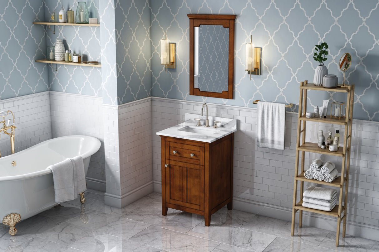 Jeffrey Alexander Chatham 24" Chocolate Single Sink Bathroom Vanity with Calacatta Vienna Quartz Top - 8 in. Widespread Faucet Top product image 7