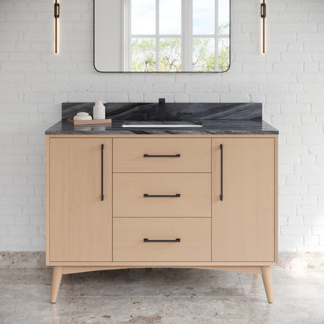 Jeffrey Alexander Dashwood Natural Oak Single Sink Bathroom Vanity with Grey Marble Top - 8 in. Widespread Faucet Top - VKITDAS48NOMGR