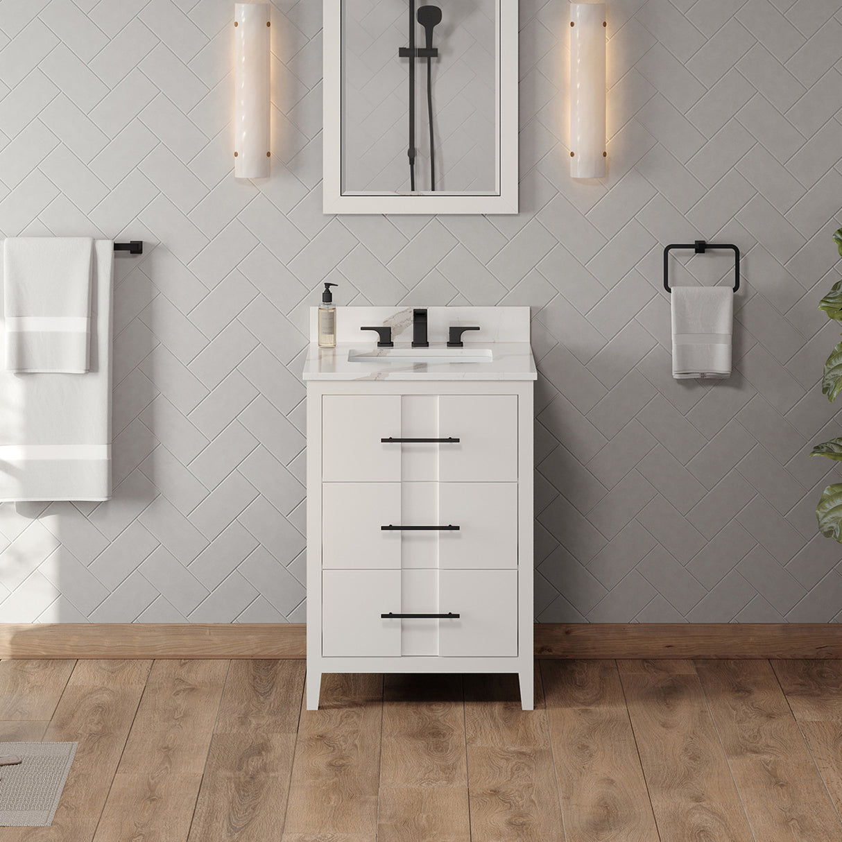 Jeffrey Alexander Katara 24" White Single Sink Bathroom Vanity with Calacatta Vienna Quartz Top - 8 in. Widespread Faucet Top product image 2