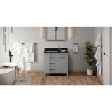 Jeffrey Alexander Katara 36" Grey Single Sink Bathroom Vanity with Black Granite Top - 8 in. Widespread Faucet Top