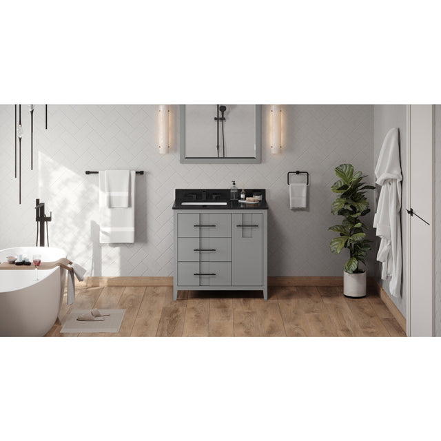 Jeffrey Alexander Katara 36" Grey Single Sink Bathroom Vanity with Black Granite Top - 8 in. Widespread Faucet Top