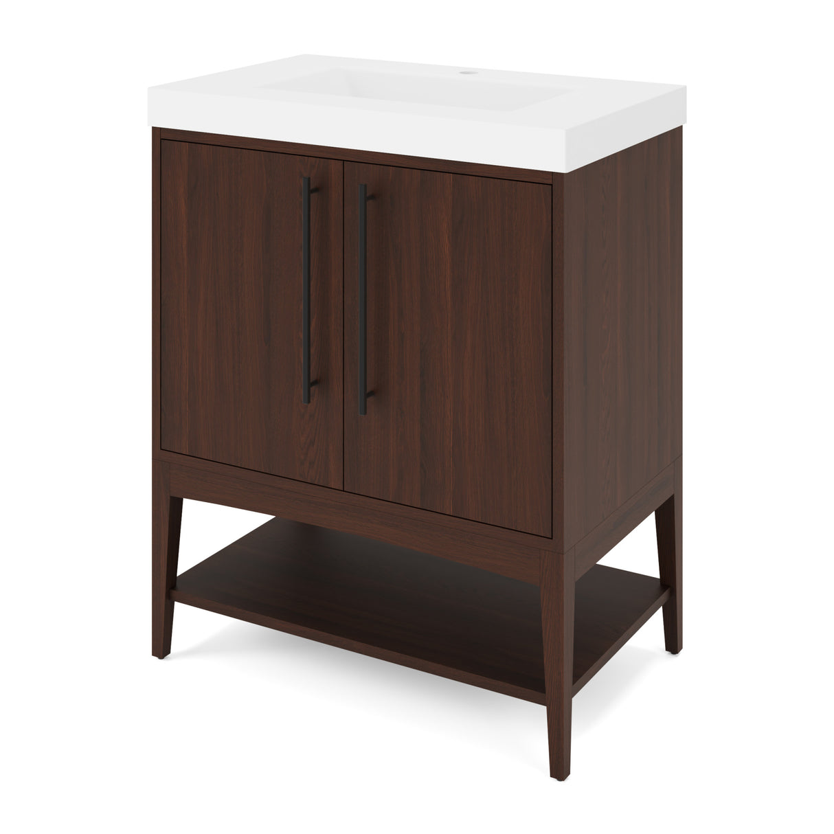 Jeffrey Alexander Tempest 30" Dark Walnut Single Sink Bathroom Vanity with White Resin Top - Single-Hole Faucet Top - VKTEM30DWWDDWRE