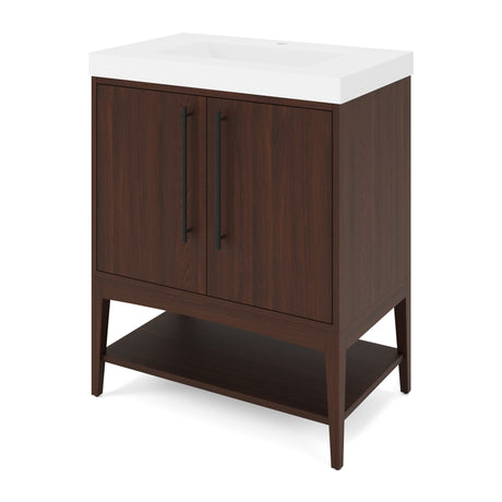 Jeffrey Alexander Tempest 30" Dark Walnut Single Sink Bathroom Vanity with White Resin Top - Single-Hole Faucet Top - VKTEM30DWWDDWRE