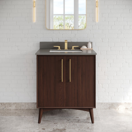 Jeffrey Alexander Dashwood Dark Walnut Single Sink Bathroom Vanity with Grey Quartz Top - Single-Hole Faucet Top - VKITDAS30DWGQR