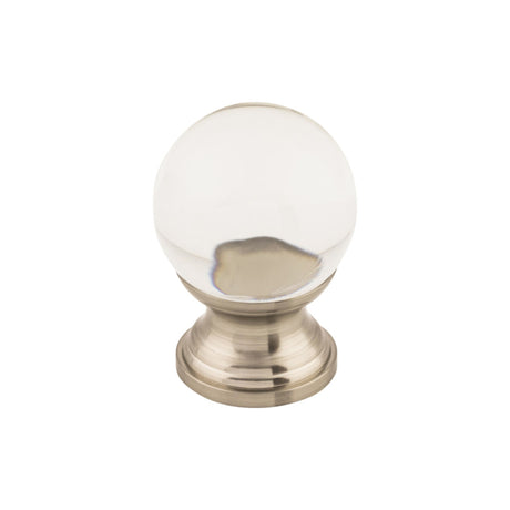 Top Knobs TK840BSN Clarity Clear Glass 1" Diameter Round Knob Brushed Satin Nickel