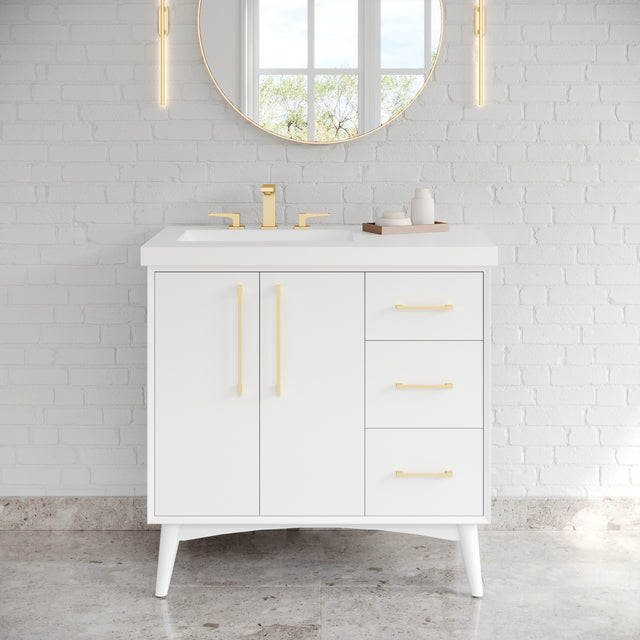 Jeffrey Alexander Dashwood White Single Sink Bathroom Vanity with White Resin Top - 8 in. Widespread Faucet Top - VKITDAS36WHRER