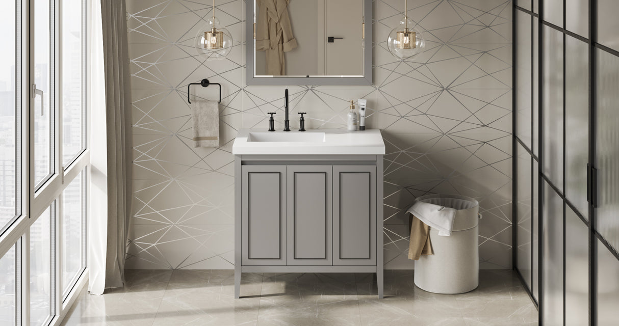 Jeffrey Alexander Percival 37" Grey Single Sink Bathroom Vanity with White Resin Top - 8 in. Widespread Faucet Top product image 6