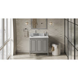 Jeffrey Alexander Percival 36" Grey Single Sink Bathroom Vanity with White Carrara Marble Top - 8 in. Widespread Faucet Top