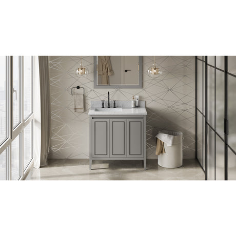 Jeffrey Alexander Percival 36" Grey Single Sink Bathroom Vanity with White Carrara Marble Top - 8 in. Widespread Faucet Top