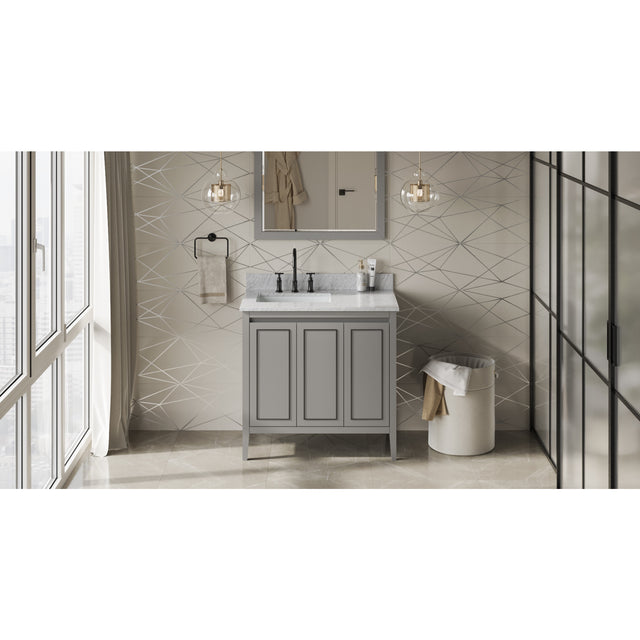 Jeffrey Alexander Percival 36" Grey Single Sink Bathroom Vanity with White Carrara Marble Top - 8 in. Widespread Faucet Top