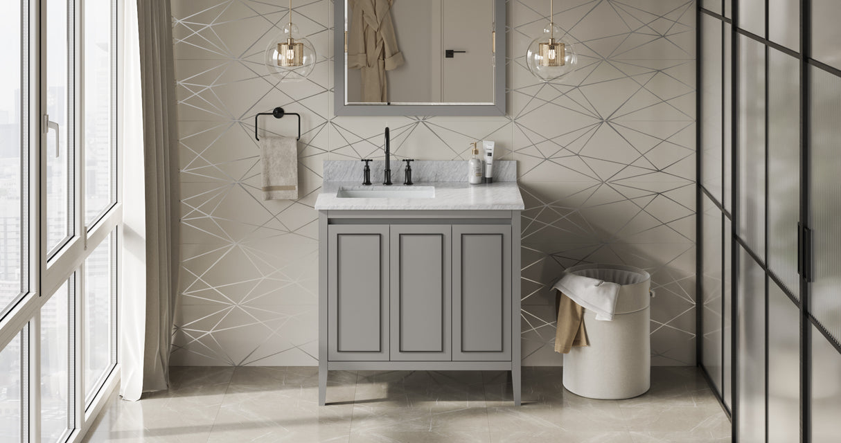 Jeffrey Alexander Percival 36" Grey Single Sink Bathroom Vanity with White Carrara Marble Top - 8 in. Widespread Faucet Top product image 7
