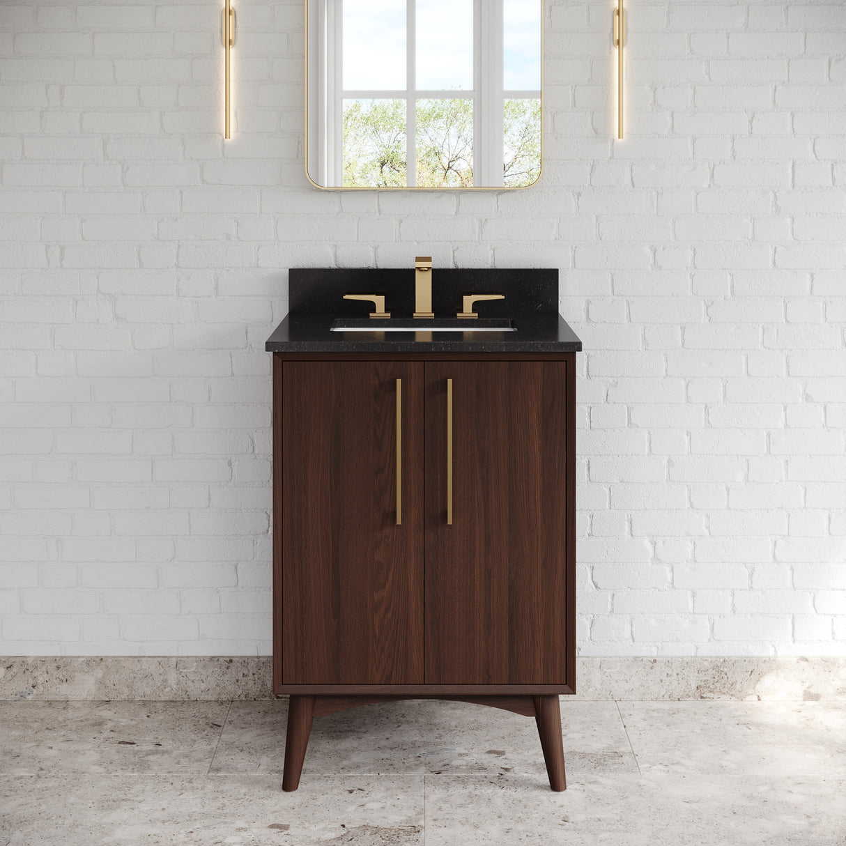 Jeffrey Alexander Dashwood Dark Walnut Single Sink Bathroom Vanity with Black Granite Top - Single-Hole Faucet Top - VKITDAS24DWBGR
