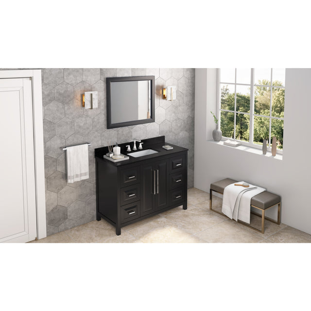 Jeffrey Alexander Cade 48" Black Single Sink Bathroom Vanity with Black Granite Top - 8 in. Widespread Faucet Top