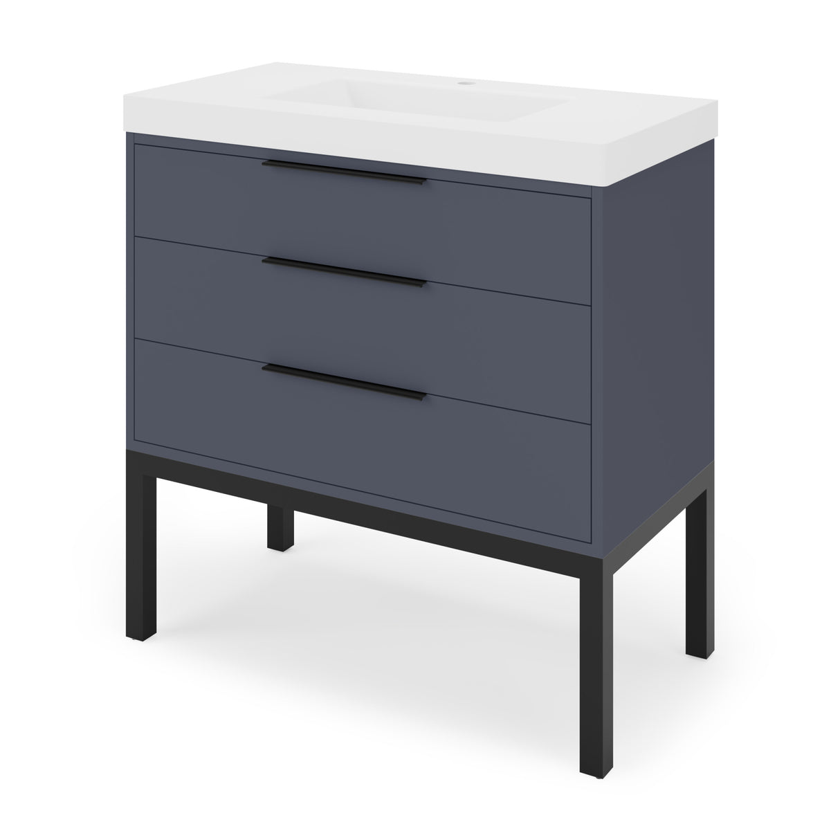 Jeffrey Alexander Gardner 37" Blue Steel Single Sink Bathroom Vanity with White Resin Top - Single-Hole Faucet Top - VKGAR36BSSQRE