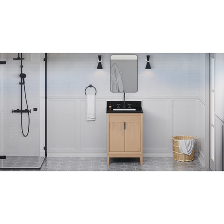 Jeffrey Alexander Theodora 24" Natural Oak Single Sink Bathroom Vanity with Black Granite Top - 8 in. Widespread Faucet Top