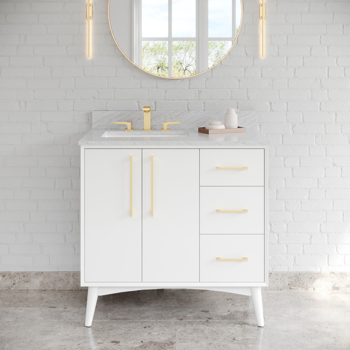 Jeffrey Alexander Dashwood White Single Sink Bathroom Vanity with White Carrara Marble Top - 8 in. Widespread Faucet Top - VKITDAS36WHWCR
