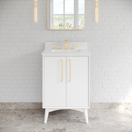 Jeffrey Alexander Dashwood White Single Sink Bathroom Vanity with White Quartz Top - Single-Hole Faucet Top - VKITDAS24WHWQR