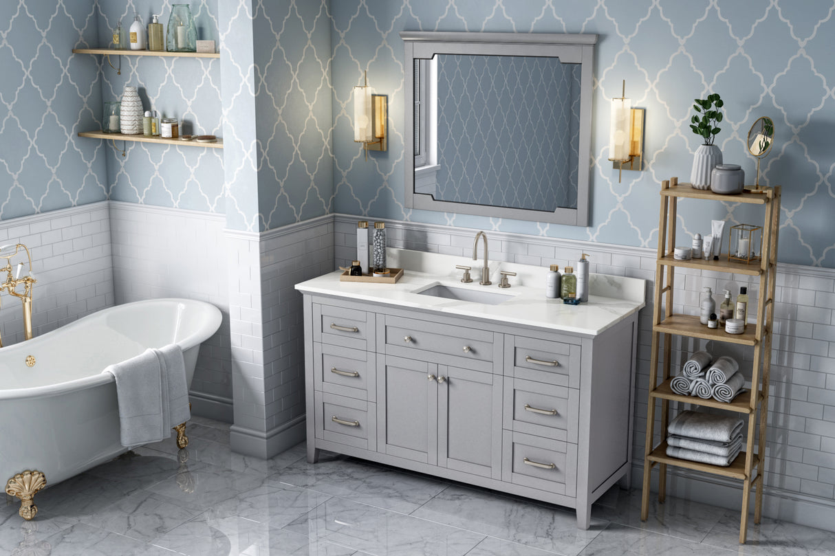 Jeffrey Alexander Chatham 60" Grey Double Sink Bathroom Vanity with Calacatta Vienna Quartz Top - 8 in. Widespread Faucet Top - VKITCHA60SGRCQR product image 7