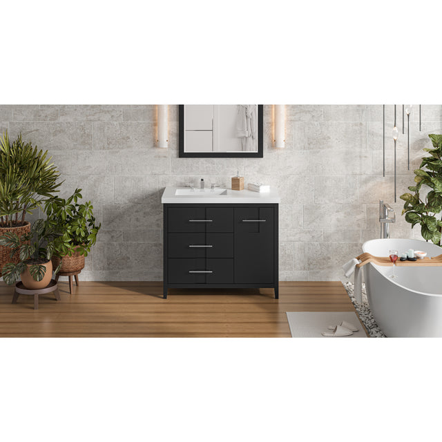 Jeffrey Alexander Katara 43" Black Single Sink Bathroom Vanity with White Resin Top - 8 in. Widespread Faucet Top