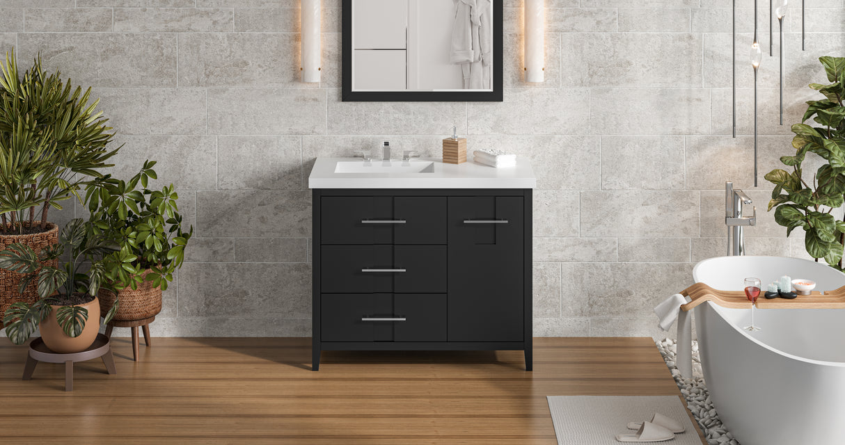 Jeffrey Alexander Katara 43" Black Single Sink Bathroom Vanity with White Resin Top - 8 in. Widespread Faucet Top product image 5