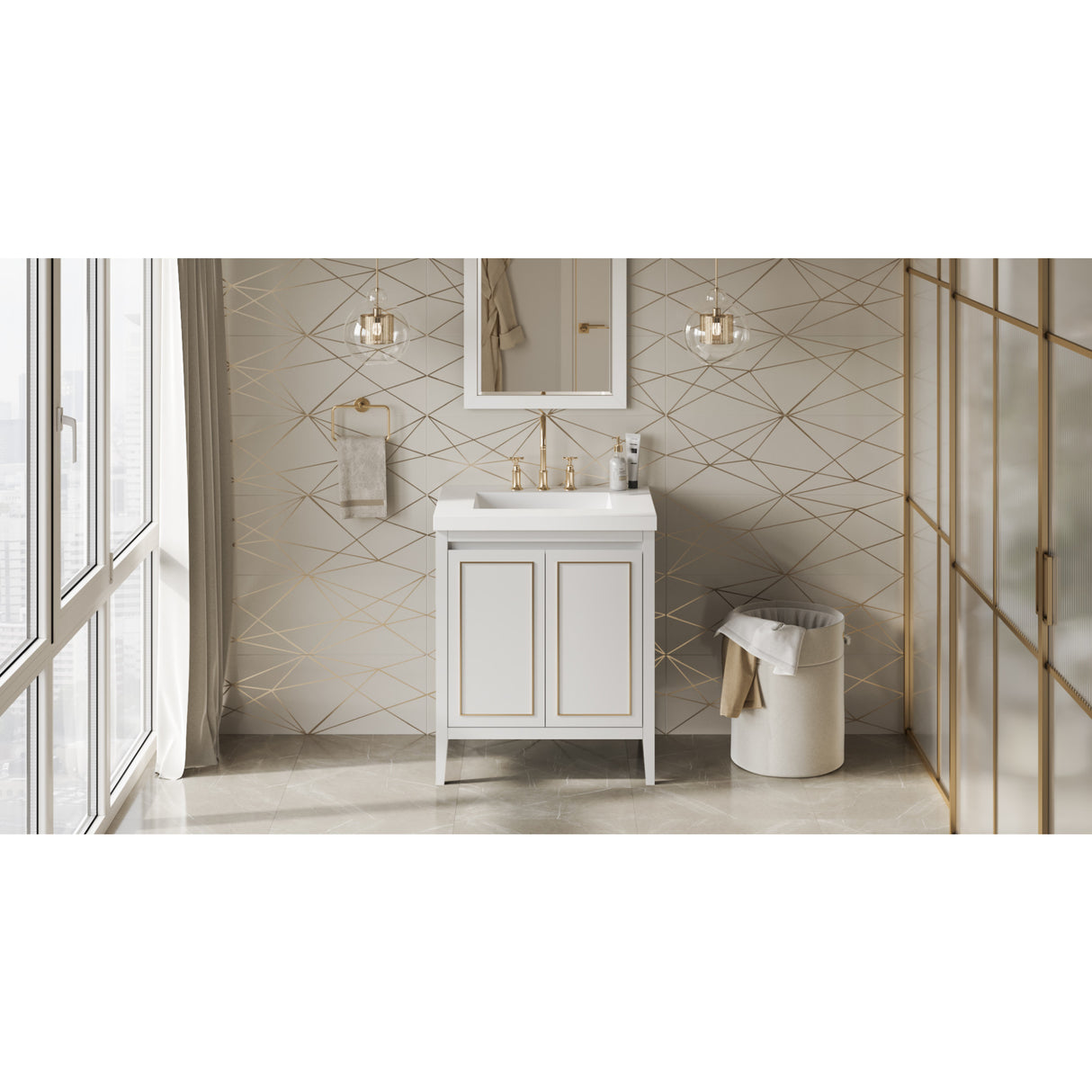 Jeffrey Alexander Percival 31" White Single Sink Bathroom Vanity with White Resin Top - 8 in. Widespread Faucet Top