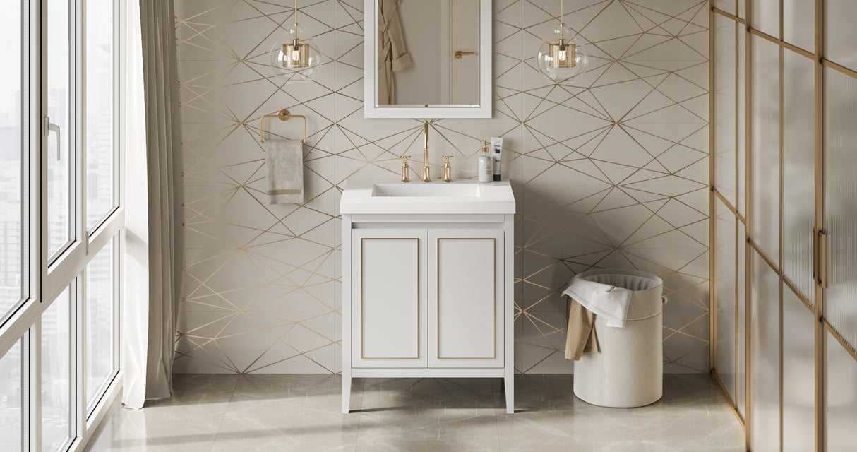 Jeffrey Alexander Percival 31" White Single Sink Bathroom Vanity with White Resin Top - 8 in. Widespread Faucet Top product image 5