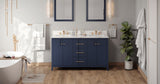 Jeffrey Alexander Katara 60" Hale Blue Double Sink Bathroom Vanity with Calacatta Vienna Quartz Top - 8 in. Widespread Faucet Top product image 7