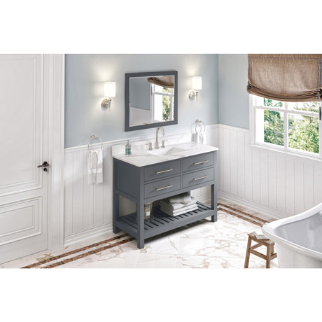 Jeffrey Alexander Wavecrest 48" Grey Single Sink Bathroom Vanity with Calacatta Vienna Quartz Top - 8 in. Widespread Faucet Top