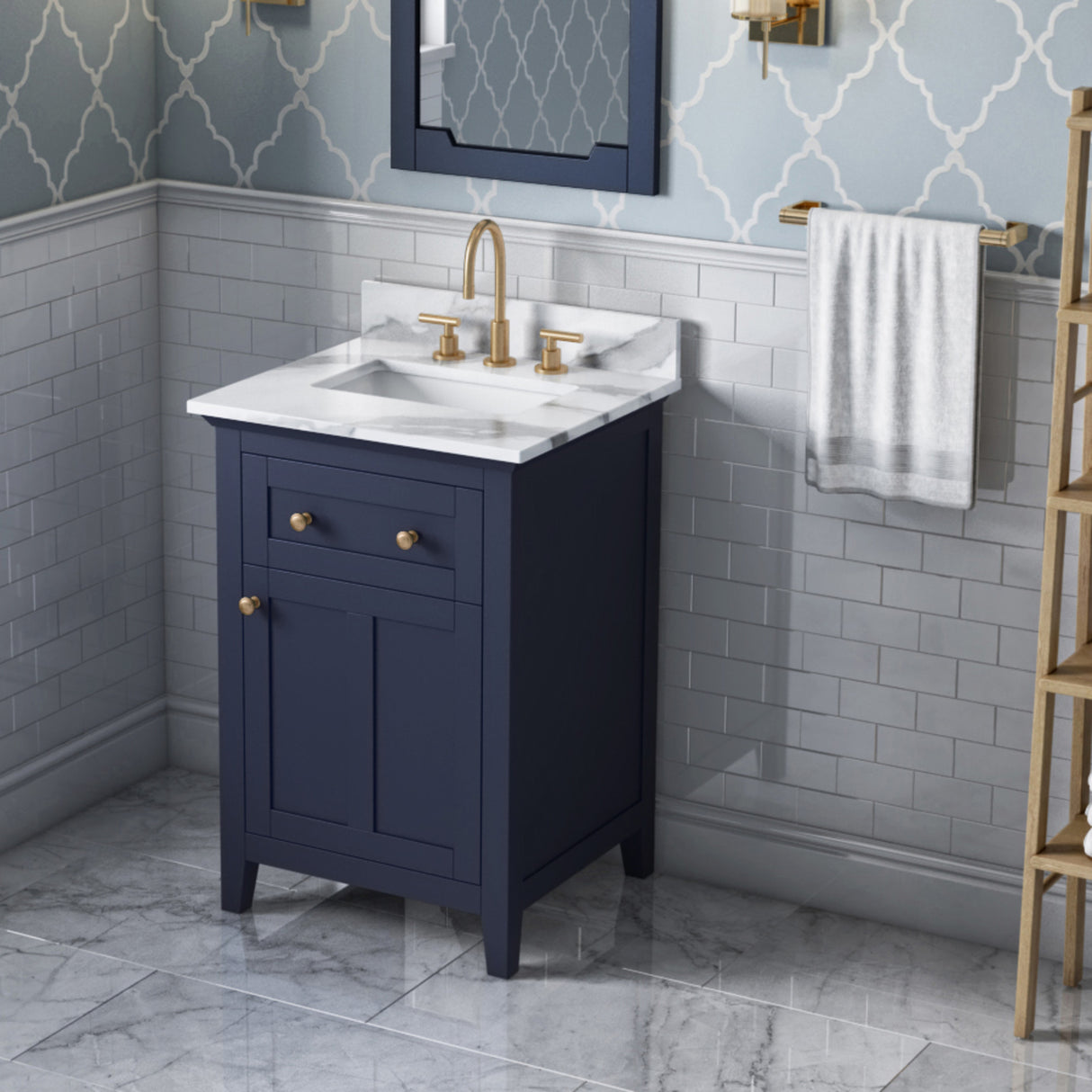 Jeffrey Alexander Chatham 24" Hale Blue Single Sink Bathroom Vanity with Calacatta Vienna Quartz Top - 8 in. Widespread Faucet Top product image 2