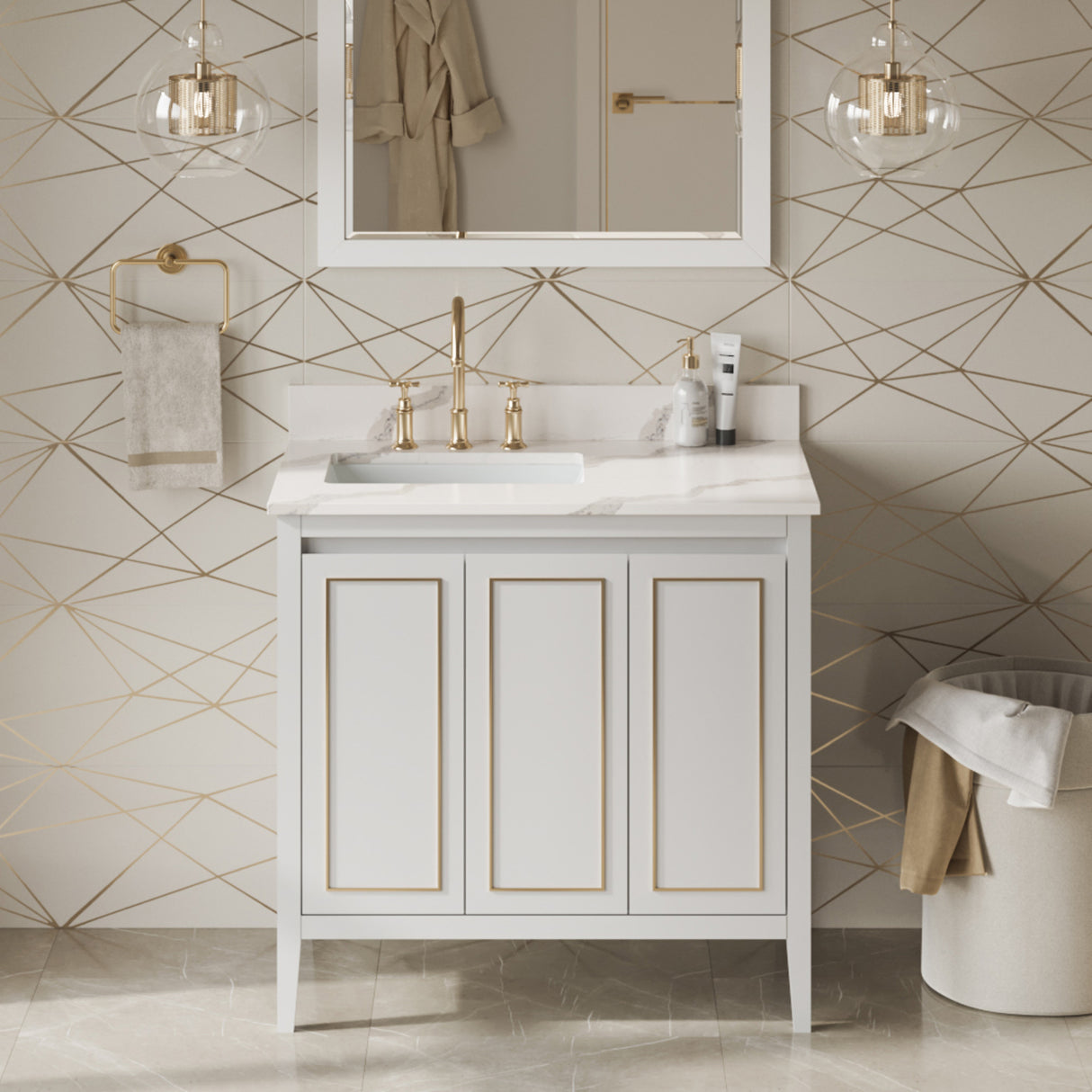 Jeffrey Alexander Percival 36" White Single Sink Bathroom Vanity with Calacatta Vienna Quartz Top - 8 in. Widespread Faucet Top product image 2