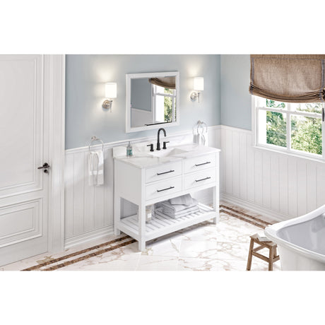Jeffrey Alexander Wavecrest 48" White Single Sink Bathroom Vanity with Calacatta Vienna Quartz Top - 8 in. Widespread Faucet Top