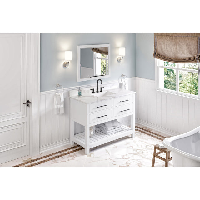 Jeffrey Alexander Wavecrest 48" White Single Sink Bathroom Vanity with Calacatta Vienna Quartz Top - 8 in. Widespread Faucet Top