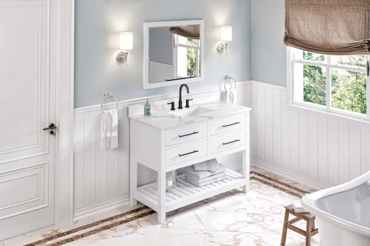Jeffrey Alexander Wavecrest 48" White Single Sink Bathroom Vanity with Calacatta Vienna Quartz Top - 8 in. Widespread Faucet Top product image 7