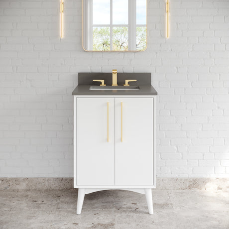 Jeffrey Alexander Dashwood White Single Sink Bathroom Vanity with Grey Quartz Top - Single-Hole Faucet Top - VKITDAS24WHGQR