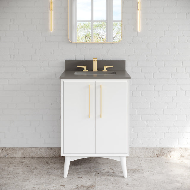 Jeffrey Alexander Dashwood White Single Sink Bathroom Vanity with Grey Quartz Top - Single-Hole Faucet Top - VKITDAS24WHGQR