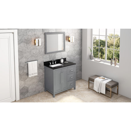 Jeffrey Alexander Cade 36" Grey Single Sink Bathroom Vanity with Black Granite Top - 8 in. Widespread Faucet Top